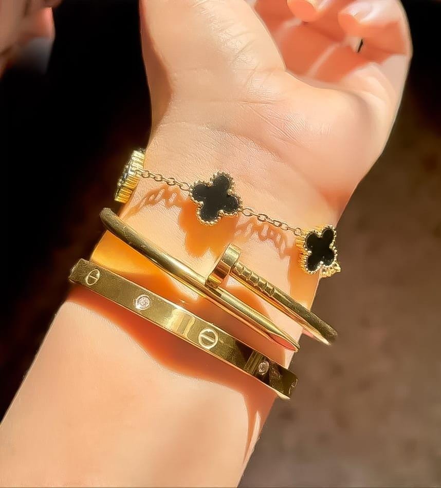 3 PC Stainless Steel Bangle Set for Women: Elegant Gold-Tone Stackable Jewelry