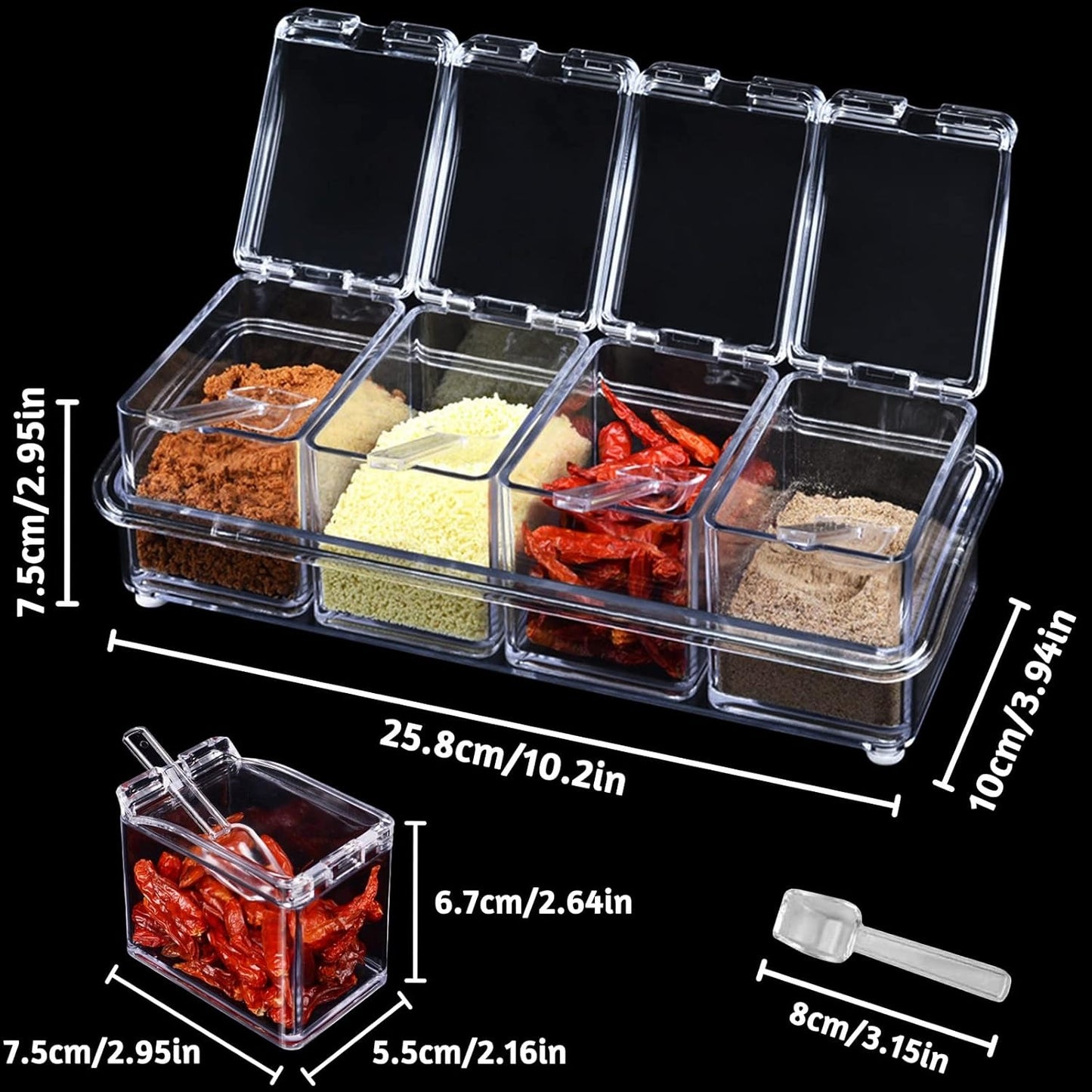 Crystal Seasoning Box with 4 Compartments