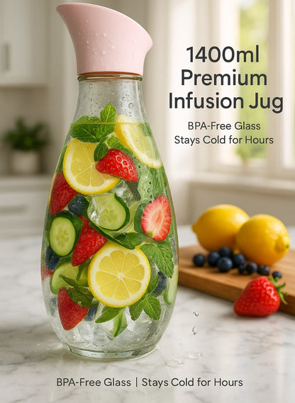 1400ml Hard Glass Water Jug with Lid – Heat-Resistant