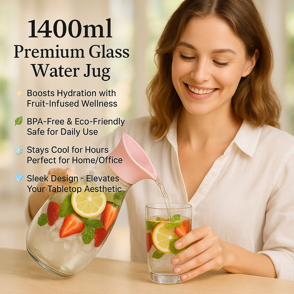 1400ml Hard Glass Water Jug with Lid – Heat-Resistant