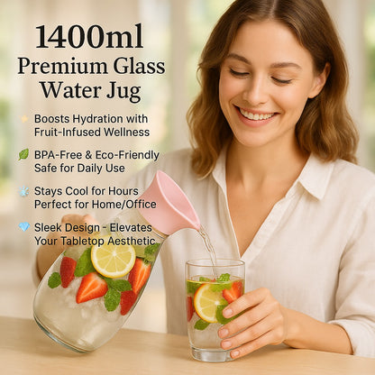1400ml Hard Glass Water Jug with Lid – Heat-Resistant